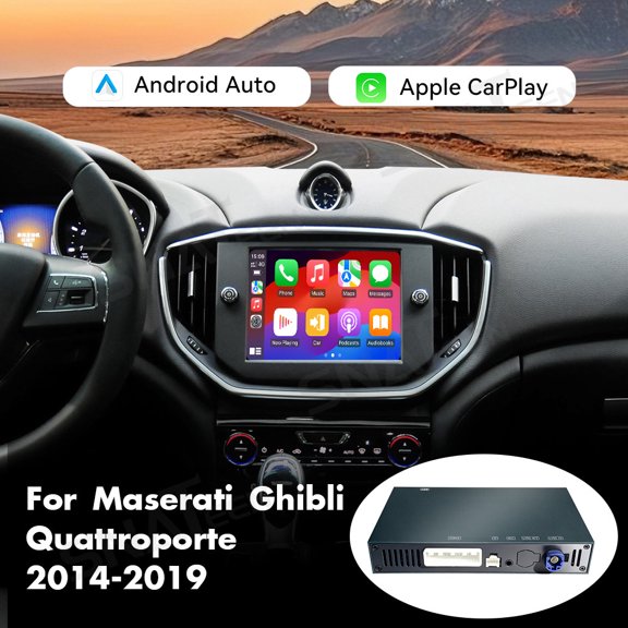 SNATEEN Wireless Carplay & Android Auto Decoder for Maserati Ghibli Quattroporte 2014-2019, OEM Screen Activation Kit with Mirror Link, USB/AirPlay, Steering Wheel Control