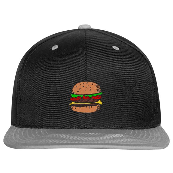 SNBCK Embroidered Hamburger Snapback Hat for Men and Women-EM-0030-Black-Gray