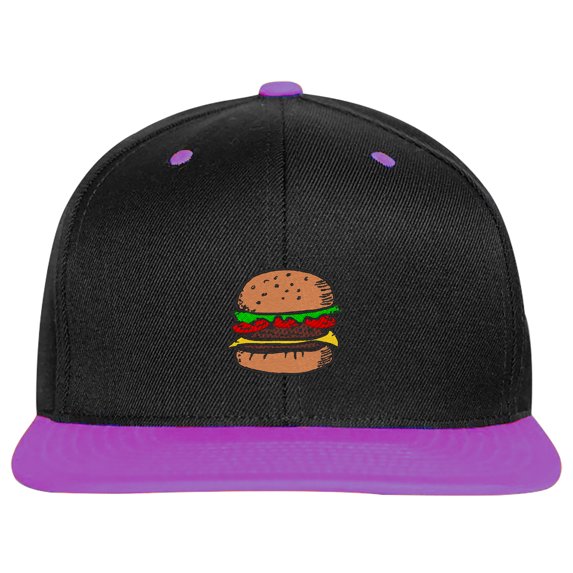 SNBCK Embroidered Hamburger Snapback Hat for Men and Women-EM-0030-Black-Purple