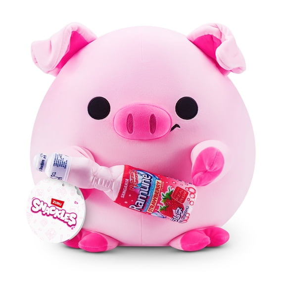 Snackles Licensed 8 inch (Sangaria Strawberry Ramune) Piggy Plush, Soft Stuffed Animal Toy by ZURU