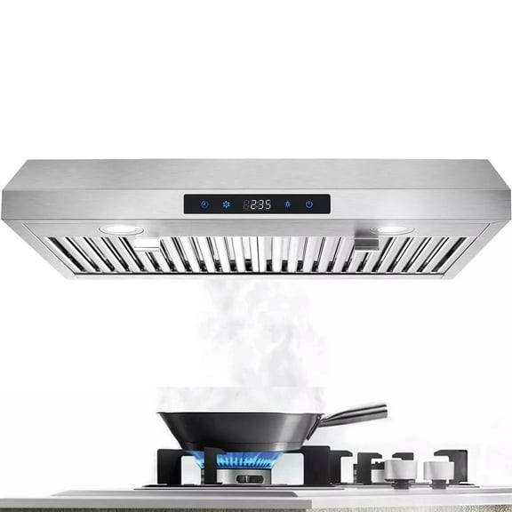 "Joeaonz 30"" Convertible Under Cabinet Range Hood, Stainless Steel, 600CFM, 3-Speed Fan, Dishwasher-Safe Filter"