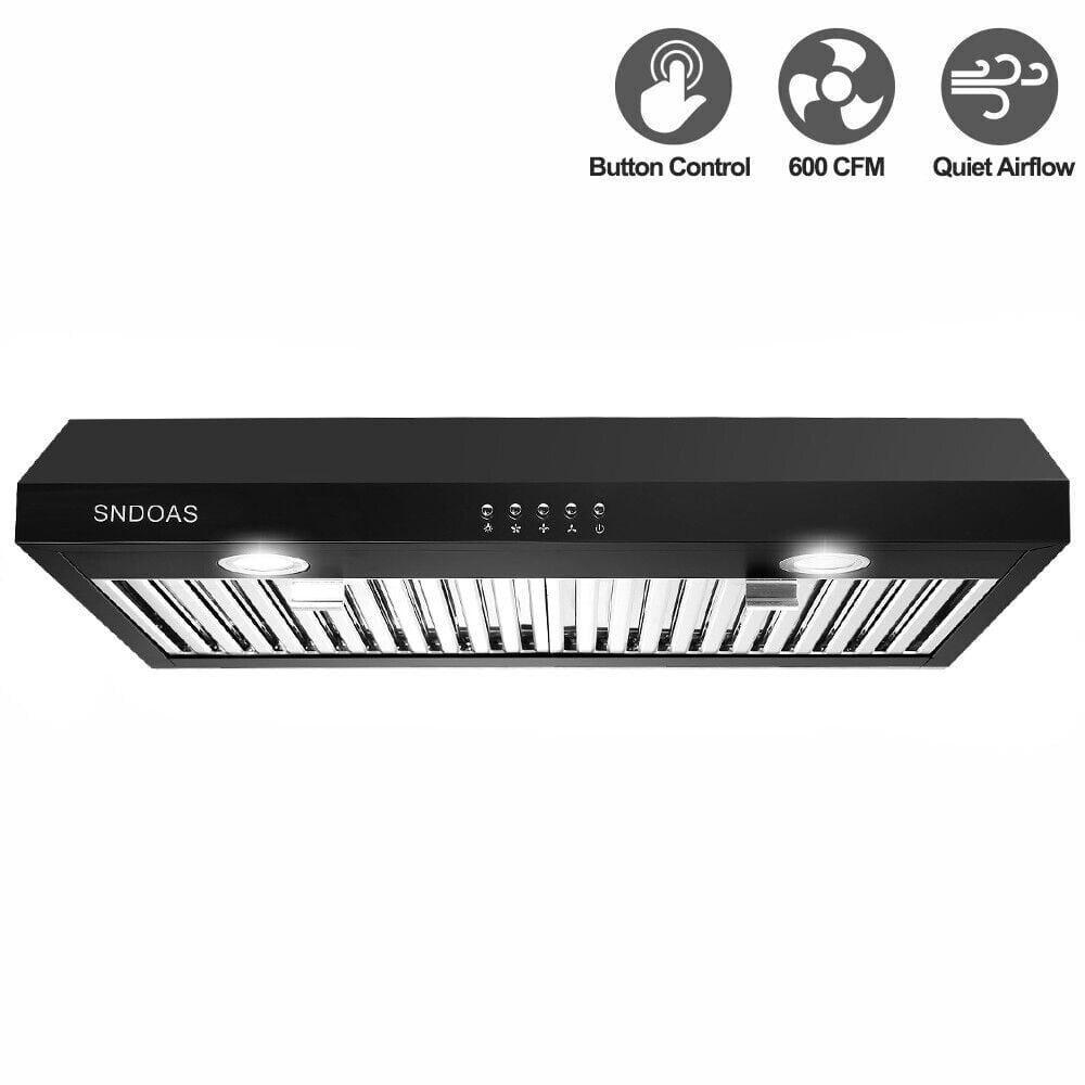 SNDOAS 600CFM 30 inch Kitchen Under Cabinet Range Hood Black Cook Fan with LED Light 120V
