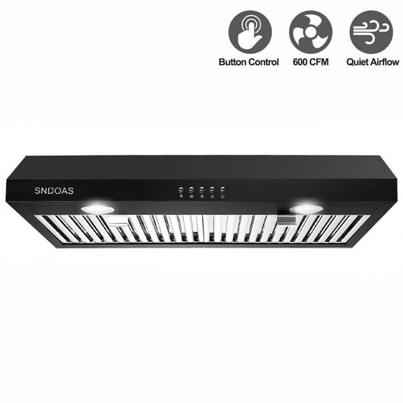 SNDOAS 600CFM 30 inch Kitchen Under Cabinet Range Hood Black Cook Fan with LED Light 120V