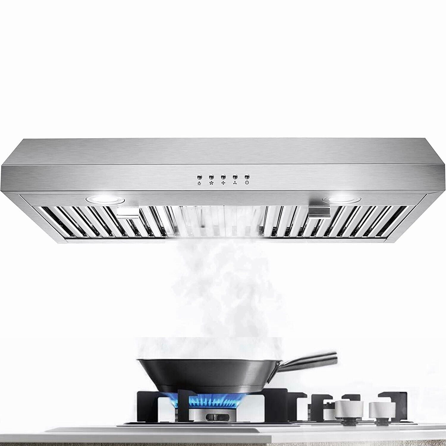Stainless Steel Range Hood 30 inch Under Cabinet Range Hood 500 CFM with 3 Way Venting Vent Hood