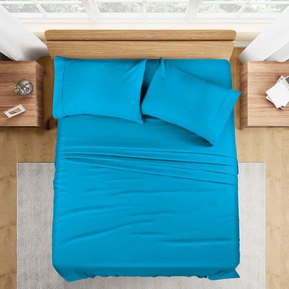 SNDecor 6-Piece Sheet Set with 4 Pillowcases, Queen Size Fits 25-30" Deep Pocket, 600 Series Organic Cotton (Turquoise, Solid)