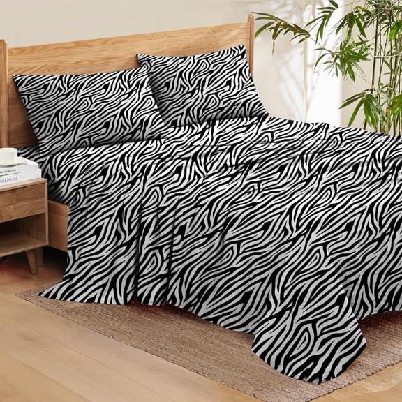 SNDecor Egyptian Cotton 4-Piece Sheet Set, King Size Fits Upto 25-30" Deep Pocket (Zebra Print)