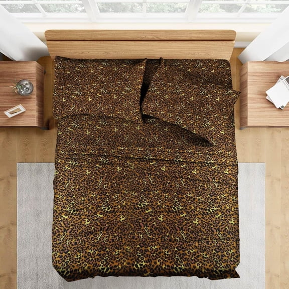 SNDecor Egyptian Cotton 4-Piece Sheet Set, Queen Size Fits Upto 7-9" Deep Pocket (Leopard Print)