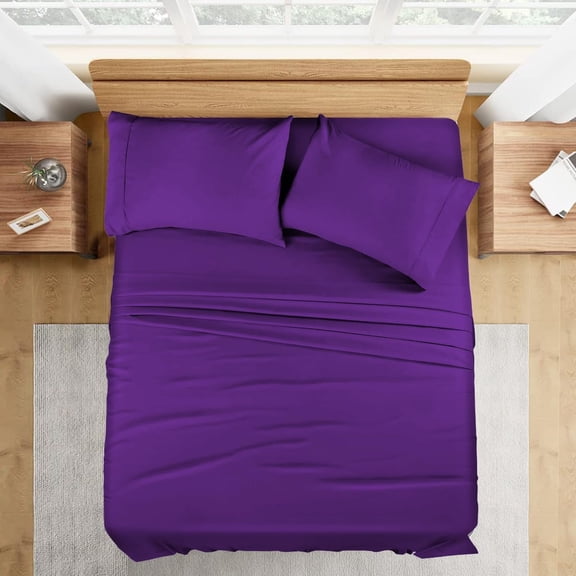 SNDecor Full Size Pima Cotton Sheet Set, 4-Piece Bedding Set, 1000 Series Soft & Breathable Sheets, Fits 7-9" Deep Pocket (Purple, Solid)
