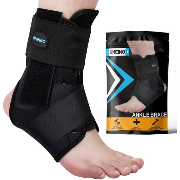 SNEINO Ankle Brace - Lightweight Adjustable Lace-up Ankle Support Stabilizer, Black, Small