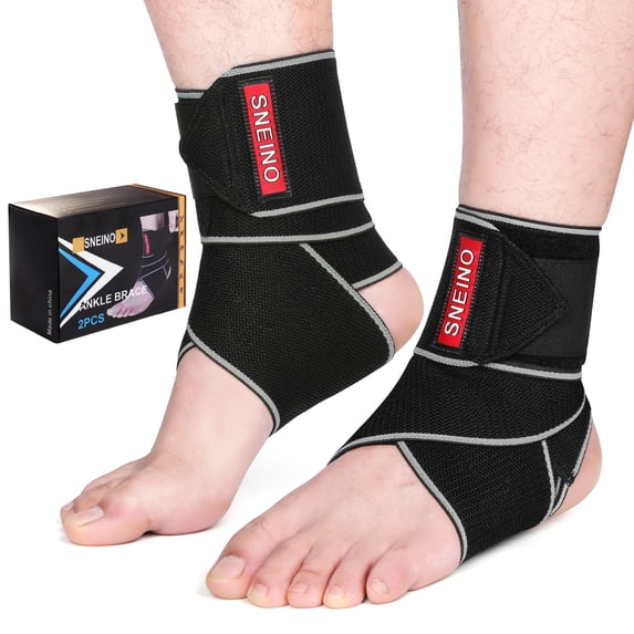 SNEINO Neoprene Ankle Support, Breathable Comfortable Adjustable Ankle Stabilizer, One Size Fits All, Gray 2 pack