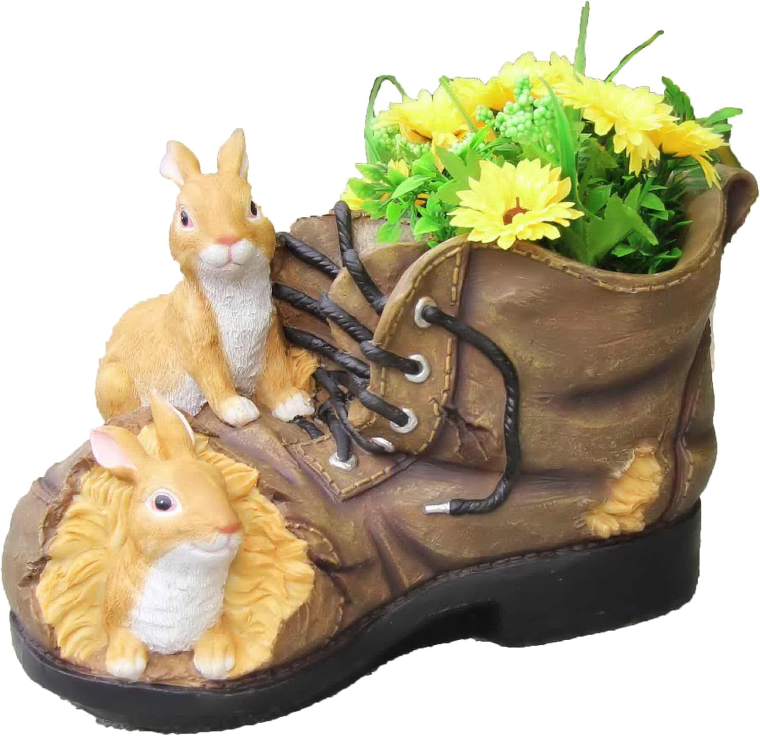 SNF86003 Two Rabits Sculptures Nested in Shoe Flower