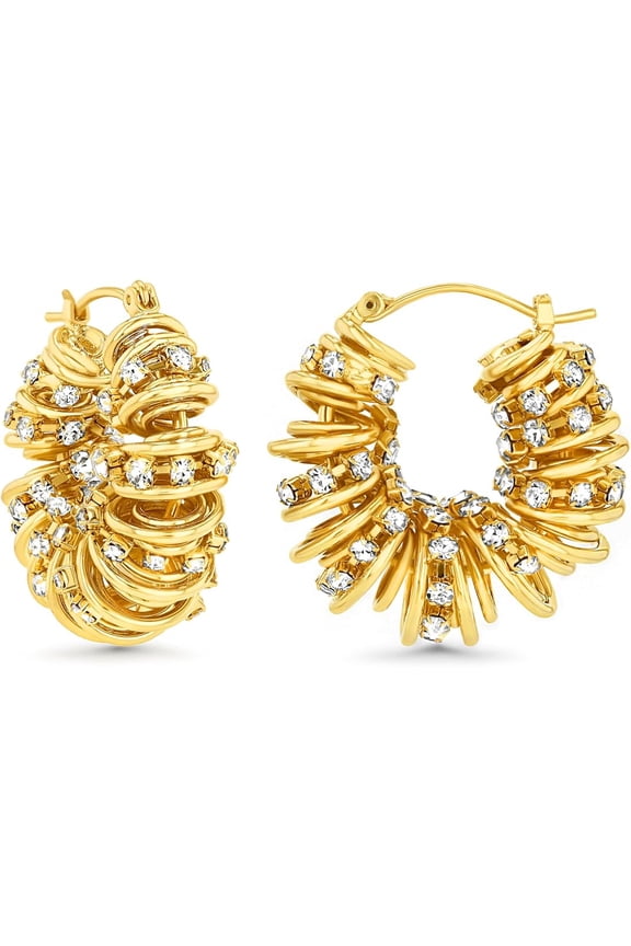18K Gold Plated Chunky Twisted Open Hoop Earrings for Women with 18K Gold Plated, CZ Accent