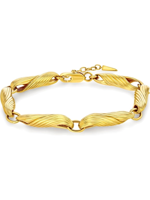 18K Gold Plated Chunky Textured Infinity Link Bracelet Adjustable Chain for Women