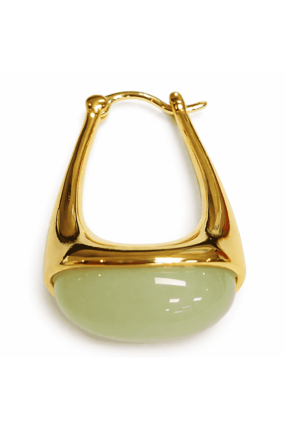 18K Gold Plated Oval Dangle Hoop Earrings with Jade Resin Accent for Women