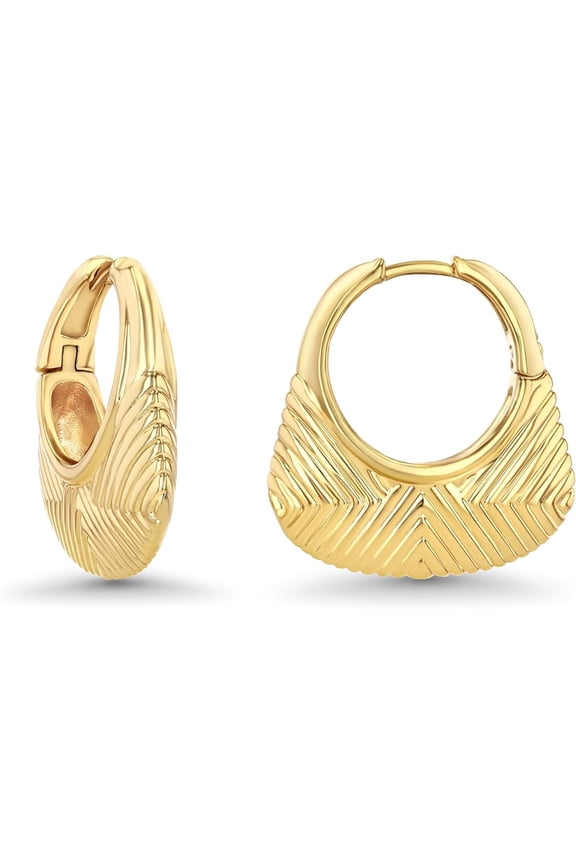 18K Gold Plated Textured Hoop Earrings for Women, Chunky Braided Statement Style