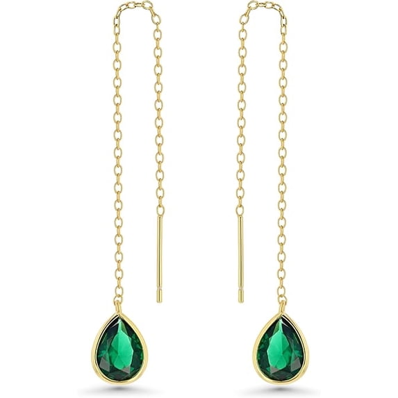 SNGIA 18K Gold Plated Threader Dangle Earrings for Women with Threader Teardrop Stone