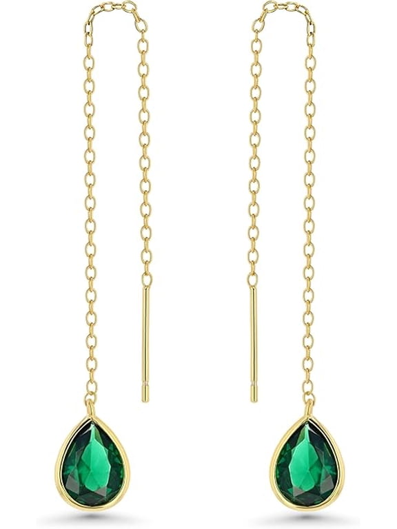 18K Gold Plated Threader Dangle Earrings for Women with Threader Teardrop Stone