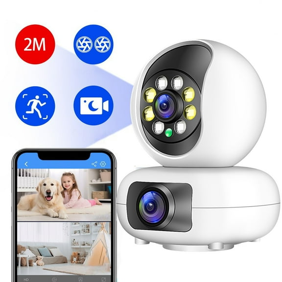 SNGMN 2MP WiFi Dual Screen PTZ Camera, Motion Tracking, Full Color Night Vision, 355° View, Two Way Audio, 128G Slot, Cloud Storage