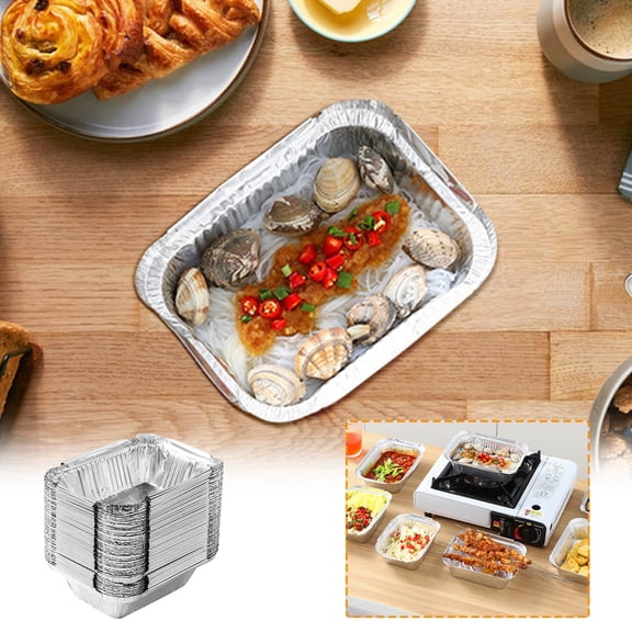 SNGMN 50pcs Disposable Aluminum Baking Pans, Rectangular Foil Trays for Baking Cakes, Brownies, Bread, Meatloaf, Lasagna, Lunch Boxes, 7.8 fl oz each