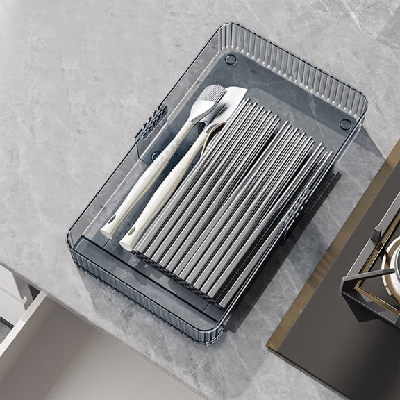 SNGMN Adjustable Kitchen Drawer Organizer Box - Clear Plastic Cutlery Storage with Expandable Dividers for Tableware and Utensils