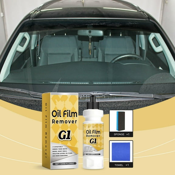 SNGMN Car Glass Oil Film Cleaner - 120g, Efficient Decontamination, Easy to Use, Reduces Scratches, Improves Visibility, Includes Sponge & Towel