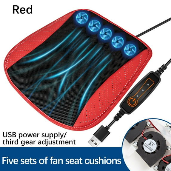 SNGMN Car Summer Cooling Seat Cushion with USB Fan, Ice Silk Ventilation, 5 Fans, Non-Slip, 3 Speeds, Breathable