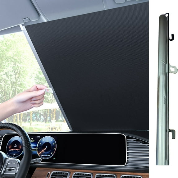 SNGMN Car Sunshade, Automatic Rolling Shutter Sunshade, Automatic Retractable Car Sunshade, Car Mounted Curtain, Windshield Sun Protection Heat Insulation Curtain, Universal for All Vehicle Models
