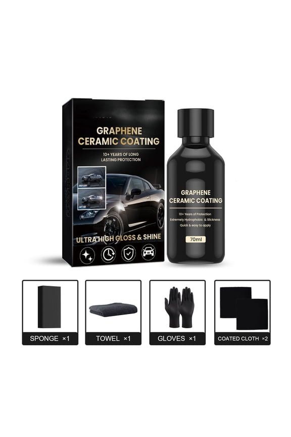 Ceramic Coating for Cars Automotive Graphene Coating Kit, 70ml, Water & Dirt Resistant, Enhances Shine & Protection, Includes Towel, Sponge & Gloves