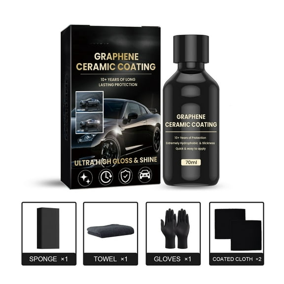 SNGMN Ceramic Coating for Cars – Automotive Graphene Coating Kit, 70ml, Water & Dirt Resistant, Enhances Shine & Protection, Includes Towel, Sponge & Gloves