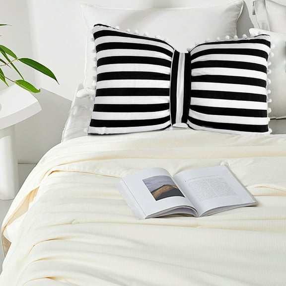 SNGMN Decorative Velvet Pillow with Detachable Bow, Lumbar Cushion for Sofa Bed Chair, Home Office Living Room Bedroom Accent Pillow