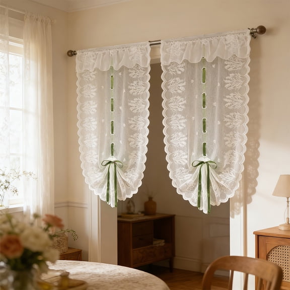 SNGMN Elegant Double Layer Floral Draw Back Curtain With Rod Pocket Lace Sheer Curtain For Home Decoration
