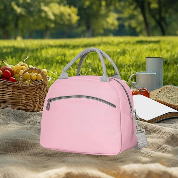 SNGMN Lunch Box Bag, Waterproof Oilproof Lunch Bag with Large Capacity, Polyester Handbag/Shoulder Bag for Work & Family, Hand-Carry Insulated Lunch Tote (Beige/Gray/Black/Pink)