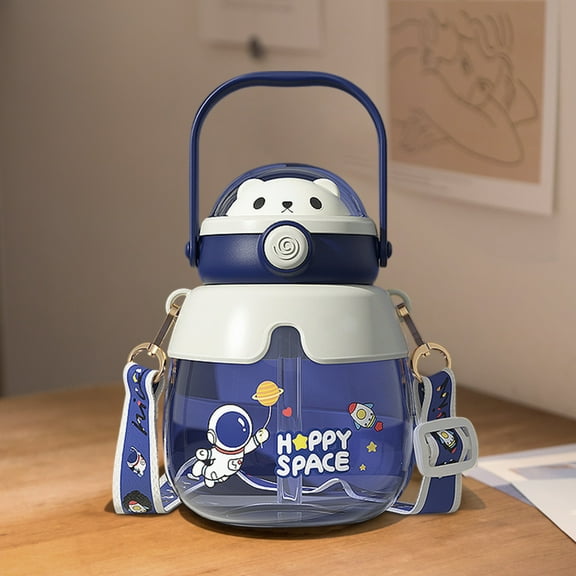 SNGMN Personalized Big Belly Cup - Cute Bear Design Plastic Water Cup (850ml, Blue/Pink/Brown/Purple), 1Pc, Portable Straw Cup for Students, Leak-Proof