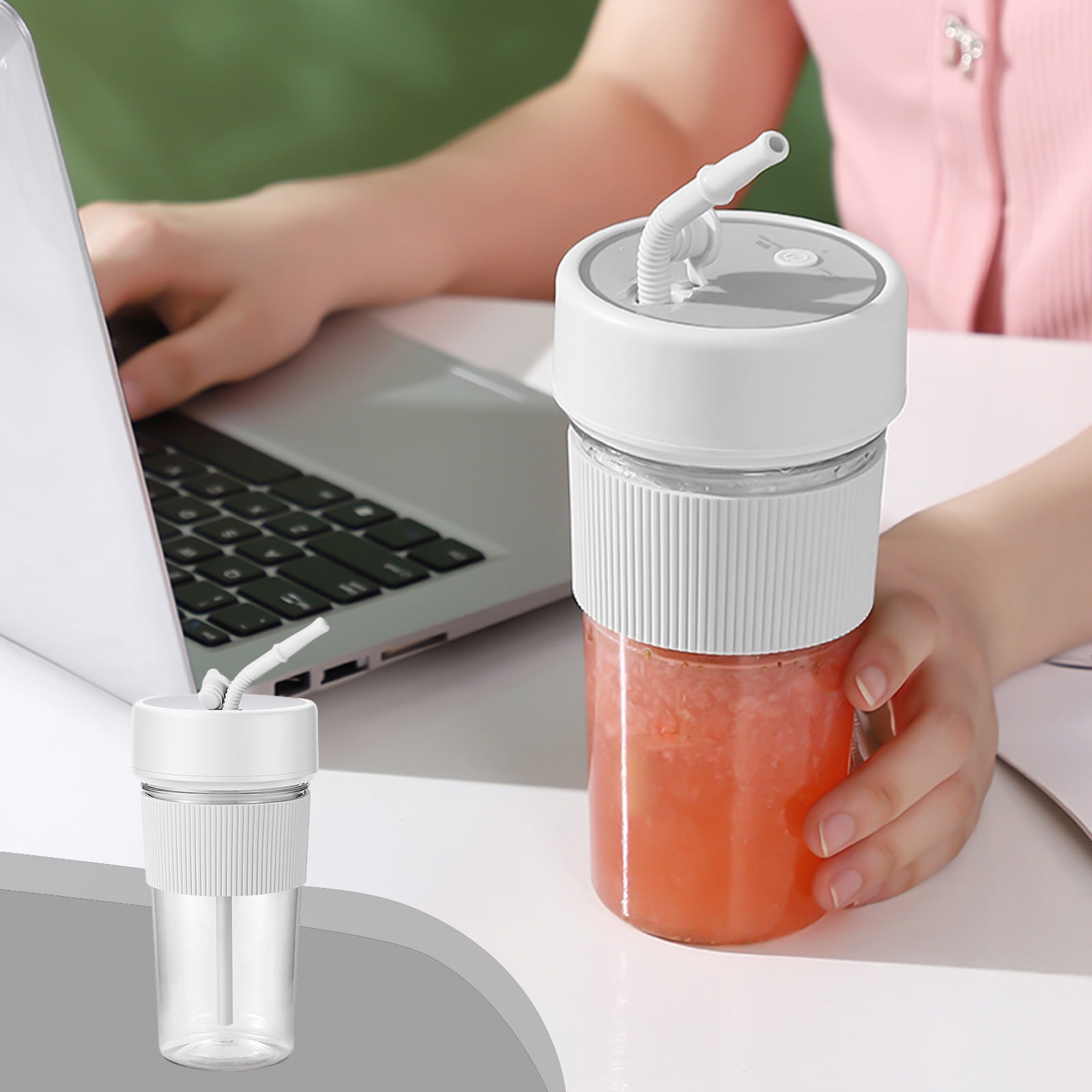 SNGMN Portable Blender with 6 Blades, USB Rechargeable Juicer for Smoothies and Shakes, Easy to Clean with Straw, 350ml Capacity, 18000rpm