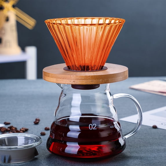 SNGMN Portable Glass Coffee Filter Mug with Wooden Base - Reusable Hand Brewed Drip Coffee Maker - Elegant Design for Home, Office, and Outdoor Use - 4.72x4.72x3.74in