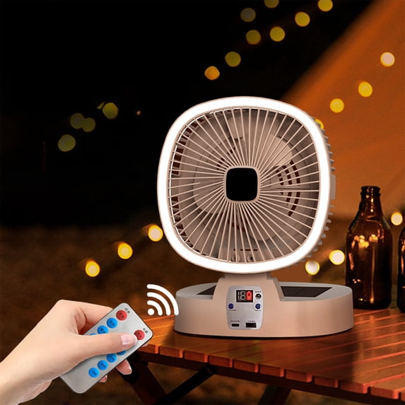 SNGMN Portable Solar Powered Fan with USB Charging and Remote Control for Outdoor Camping and Emergency Use