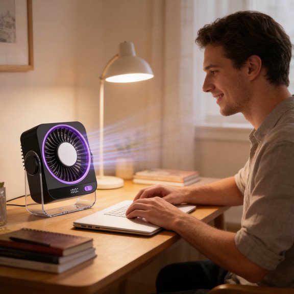 SNGMN Rechargeable USB Desk Fan, 5 Speeds Quiet Portable Fan with Digital Display, 180 Degree Tilt Airflow for Bedroom Office Travel Camping RV