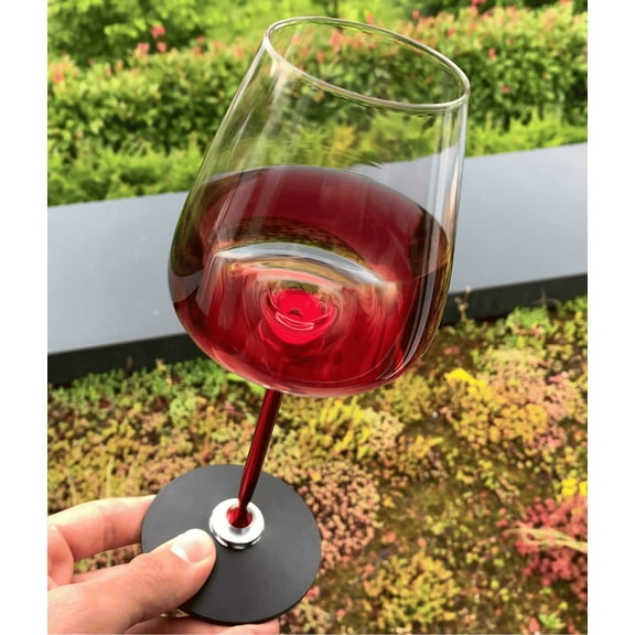 SNGMN Rotating Crystal Wine Glass - Spinning Aluminum Alloy Goblet for Red Wine, Whiskey & Cocktails - Modern Design with Unique Aeration Mechanism - Gift Box Included