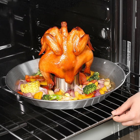 SNGMN Stainless Steel Chicken Roaster, Removable Turkey Rack, BBQ Roaster for Outdoor Cooking and Kitchen Use