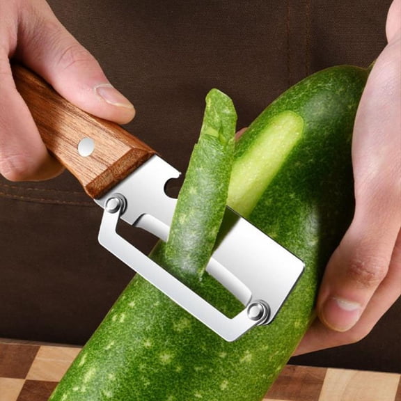 SNGMN Stainless Steel Vegetable Peeler, Ergonomic Wooden Handle, Multifunctional Kitchen Tool for Peeling and Bottle Opening, 7.48x1.57in