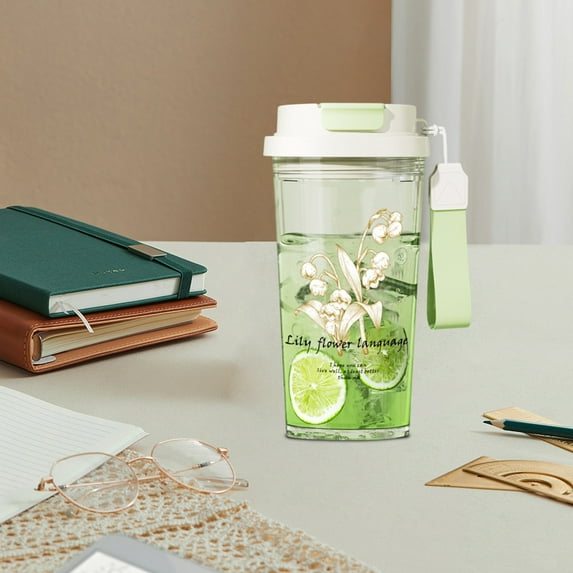 SNGMN Suzuran Double-Drink Coffee Plastic Cups with Straw, Large Capacity 360° Leak-Proof Travel Tumbler with Handle