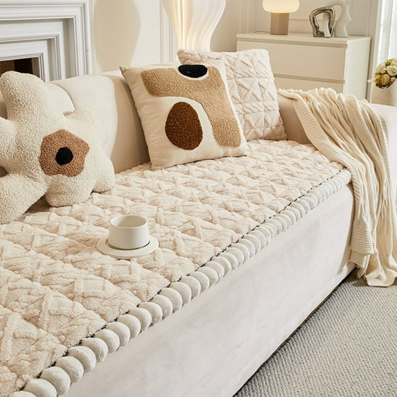 SNGMN Thickened Winter Straight Sitting Cushion, Non Slip Bottom, Reinforced Stitching, Soft Warm Fabric, Durable Sofa Seat Pad