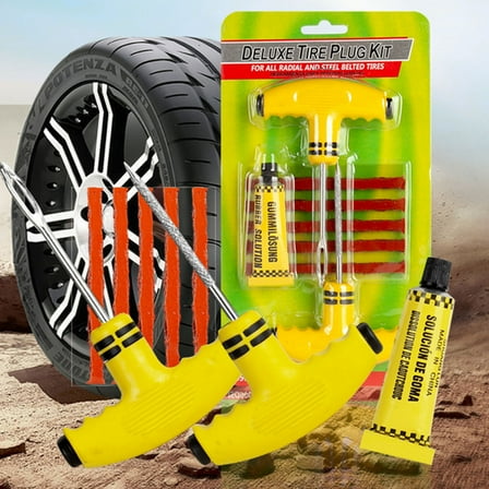 SNGMN Tire Repair Kit, Emergency Tubeless Tire Puncture Repair Kit with 5 Rubber Strips & Glue, Car/Motorcycle Tire Plug Kit, Needle Tool & File Included