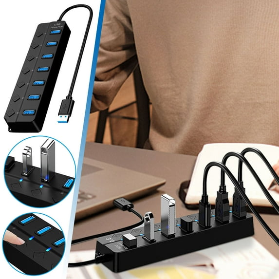 SNGMN USB Hub, 7 Port USB Splitter Expander for Computer with High Speed Data Transfer and Dedicated Charging Port