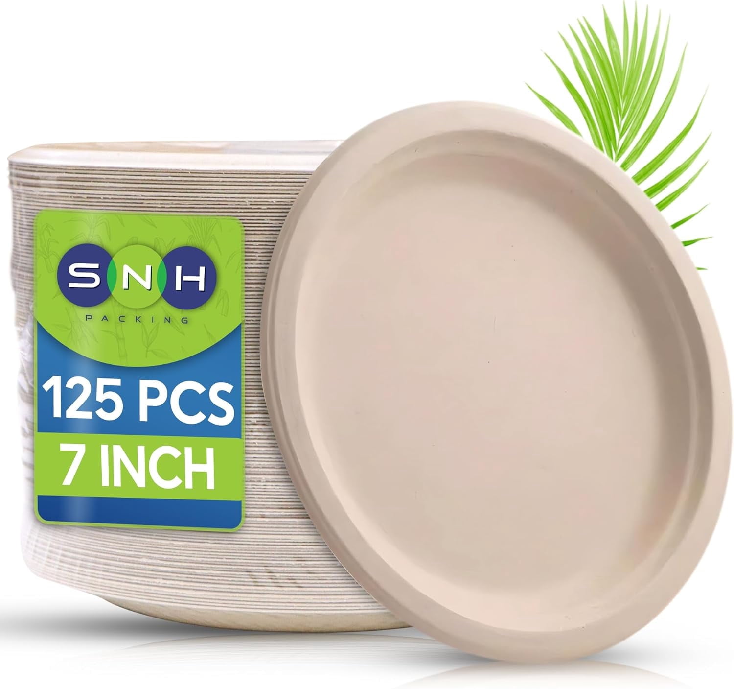 SNH Packing 7 Inch Compostable Plates Natural Brown Heavy Duty 125-Pack ...