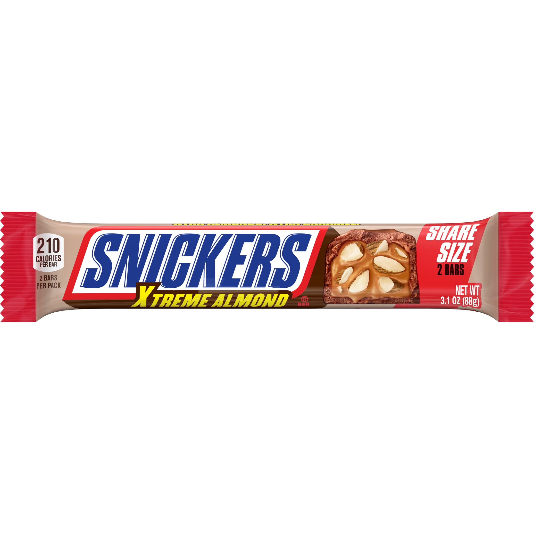 Snickers Xtreme Almond and Caramel Chocolate Candy Bar, Share Size - 3.1 Oz Bar