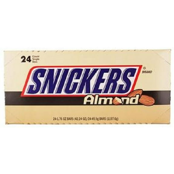 SNICKERS Almond Singles Size Chocolate Candy Bars 1.76-Ounce Bar 24-Count Box