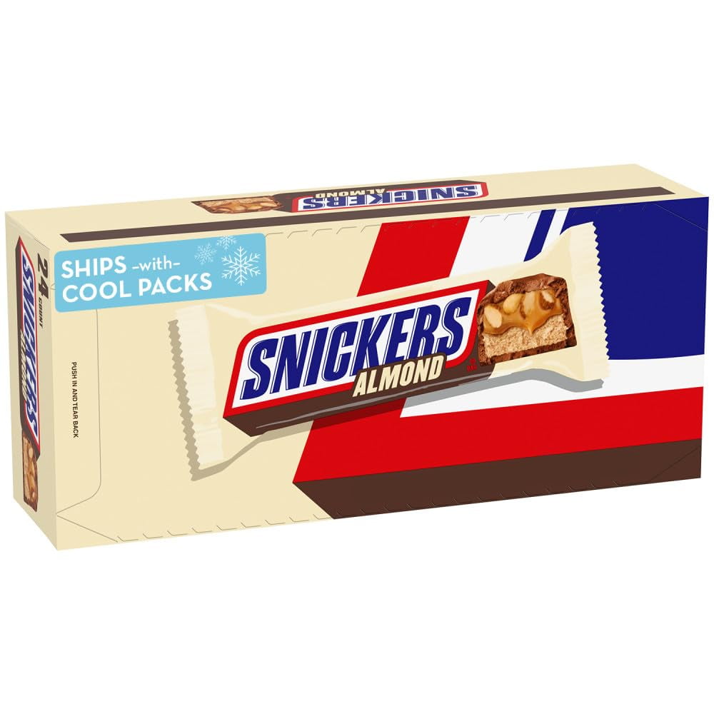 SNICKERS Candy Almond Milk Chocolate Bars Bulk Pack, 1.76 oz Bars (Pack of 24)