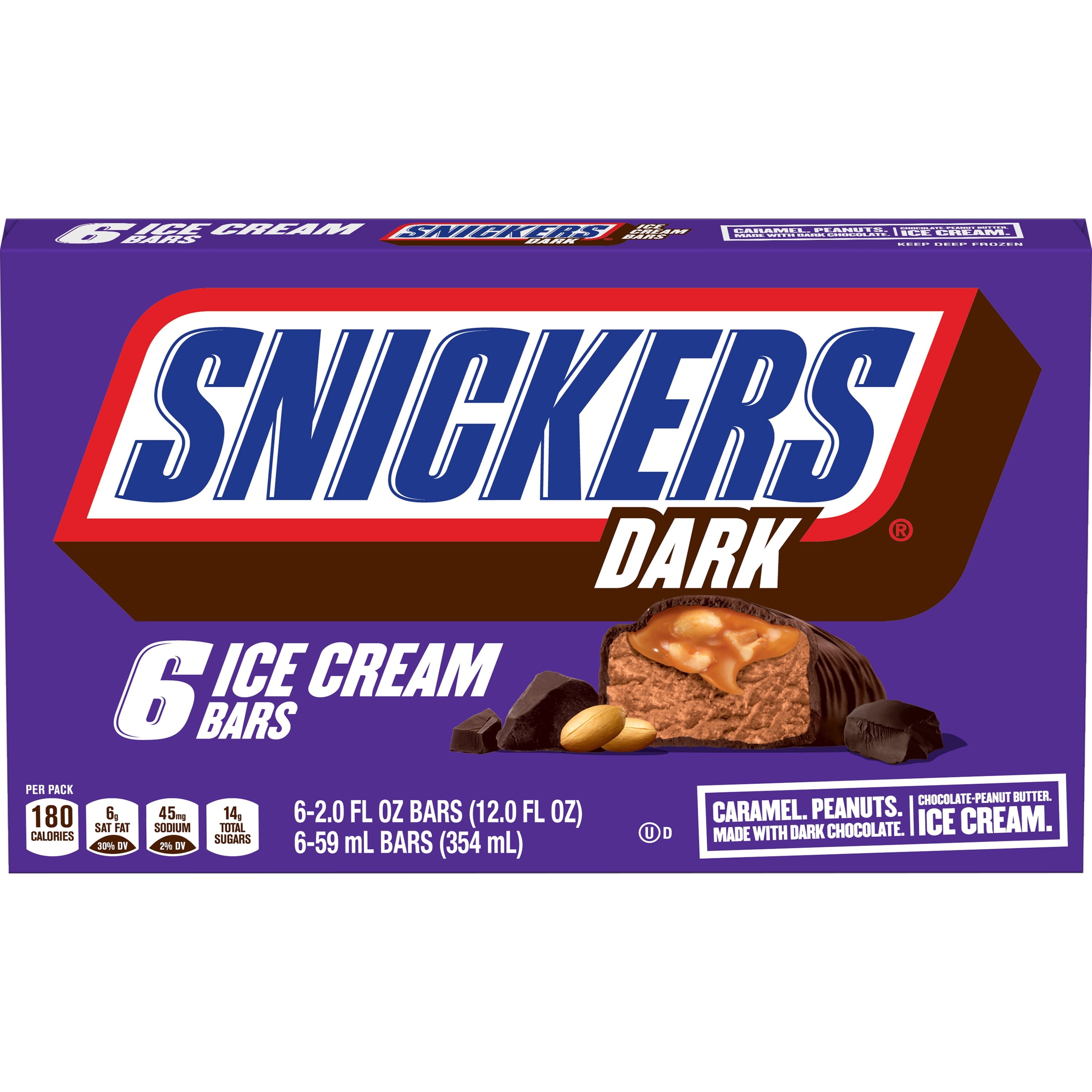 SNICKERS Dark Chocolate Ice Cream Bars With Peanut Butter Chocolate Ice Cream 6-Count Box