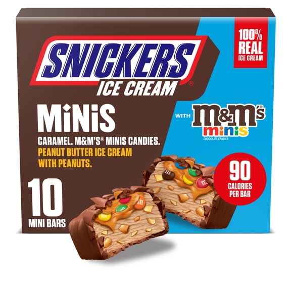 Snickers Ice Cream Minis Caramel Peanut Butter Ice Cream Bars with M&M'S MINIS - 10 Pack